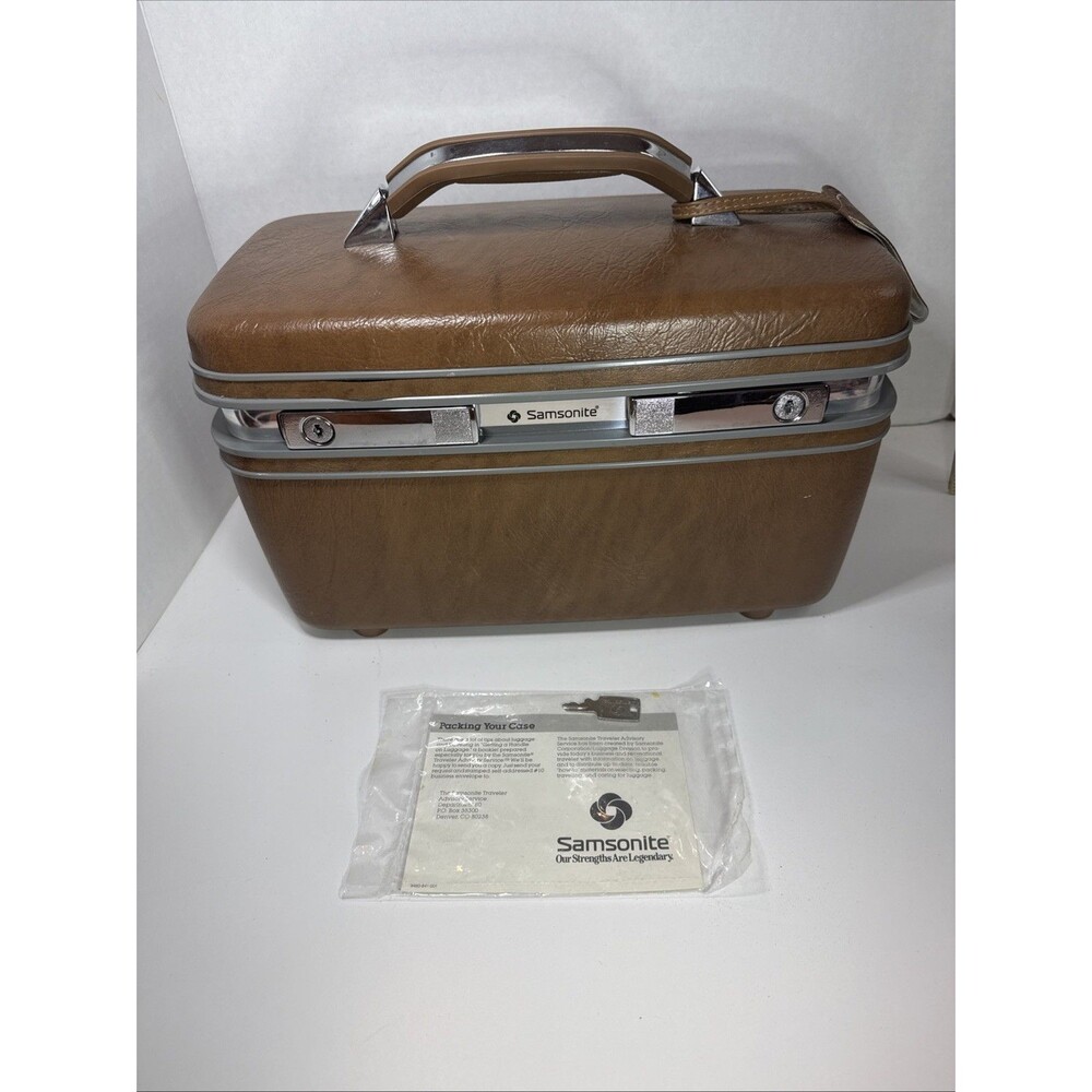 Vintage Samsonite Silhouette Train Cosmetic Mirrored Case & Key Brown Luggage